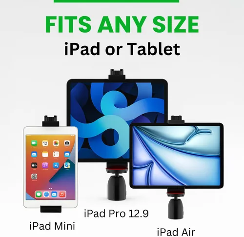 Vista 2 de KobraTech TabMount 360 - Soporte para trípode para iPad Incluye cabeza de bola giratoria y soporte Bluetooth remoto para iPad para trípode