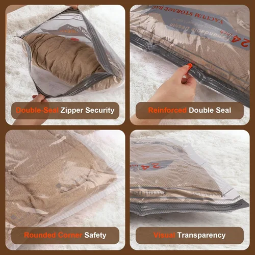 Vista 4 de Bolsas de viaje al vacío con bomba – Paquete de 15 bolsas de ahorro de espacio para viajes y hogar, ropa, ropa de cama, mantas, almacenamiento