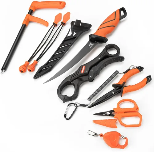 Vista 8 de KastKing SteelStream - Kit de herramientas de pesca de 8 piezas, alicates de pesca con cordón, cuchillo de filetear, pinza flotante para peces