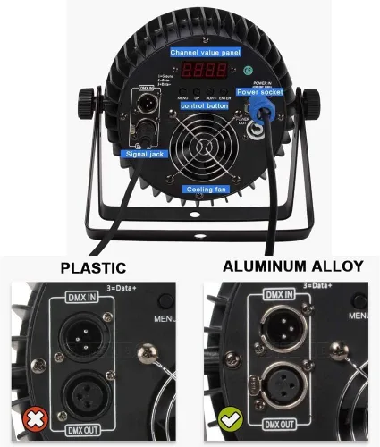 Vista 6 de SHEHDS LED Stage Par Lights LED 18X18W DJ Stage Lights RGBWA+UV 6in1 Wash/Strobe Effect DMX512 Control Sound Activated Aluminum Alloy Shell