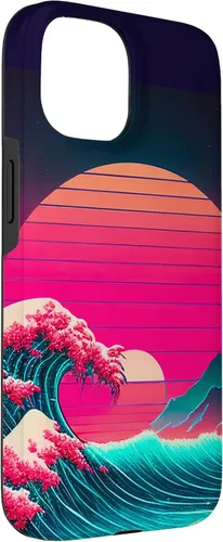 Vista 3 de iPhone 15 vaporwave synthwave ocean japonés 80s vintage estilo retro caso