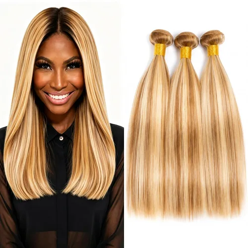 Vista 254 de P4613 Cabello humano rizado onda profunda marrón y paquetes mixtos 8 10 12 P4613 Ombre Marrón-Rubio-DP