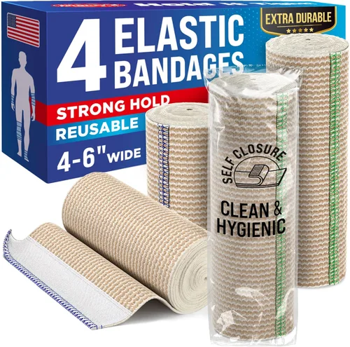 Vista 12 de Vendaje elástico de alto rendimiento, 4 pulgadas (2 unidades) - Vendaje reutilizable de compresión fuerte de cierre automático para piernas