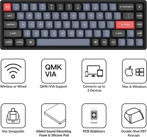 Vista 8 de Keychron Teclado mecánico inalámbrico K6 Pro, macro programable QMKLauncher, interruptor azul Keychron K Pro intercambiable en caliente, teclado