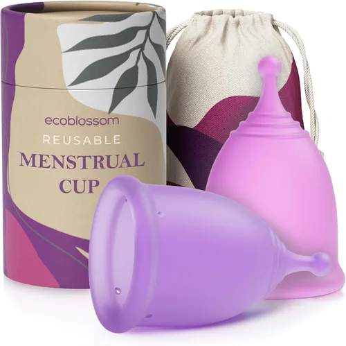 Vista 14 de EcoBlossom - Juego de 2 copas menstruales reutilizables y estuche - Las copas menstruales de silicona de grado médico más confiables - Uso cómodo
