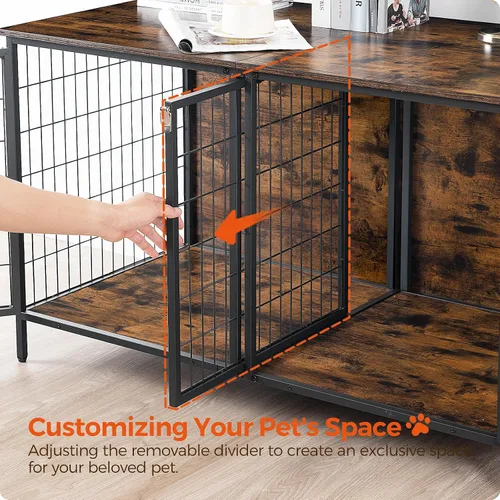 Vista 7 de MAHANCRIS Mueble de jaula para perros para 2 perros, perrera de 43.3 pulgadas con divisor extraíble, muebles para perros resistentes y resistentes