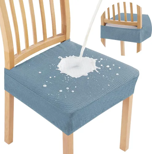 Vista 18 de Smiry Juego de 4 fundas de asiento impermeables para sillas de comedor, tela jacquard elástica, extraíble y lavable, fundas protectoras de asiento
