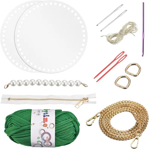Vista 9 de uxcell Kit de fabricación de bolsos de acrílico, 15 piezas, juego de cestas de algodón acrílico, moldeador de paneles, hilo de tejer, correas