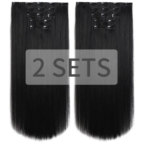 Vista 45 de HSPJHTM Extensiones de cabello castaño rojizo con clip, extensiones de cabello sintético de 22 pulgadas para Halloween, extensiones de cabello