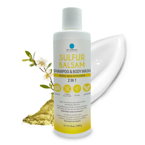 Dr. Robaina Champú de azufre y gel de baño – Ayuda a calmar la caspa, la dermatitis seborreica, la foliculitis y la picazón del cuero cabelludo –