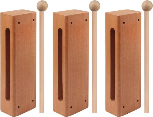 Vista 2 de Bloque de ritmo de madera maciza, juego de 2, bloque de ritmo de madera maciza, instrumento de percusión musical perfecto para clases de ritmo con 2