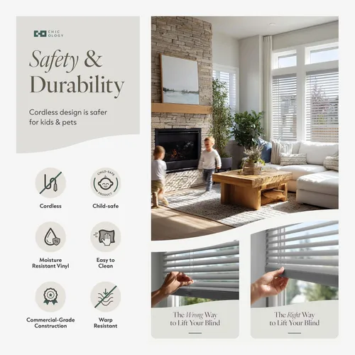 Vista 7 de CHICOLOGY - Minipersianas para ventanas interiores – 12 pulgadas de ancho x 36 pulgadas de alto, persianas horizontales de vinilo gris Sin cuerdas