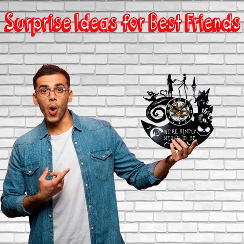 Vista 2 de Nightmare Before - Reloj de pared con diseño de disco de vinilo, ideas sorpresas, mejores amigos, cumpleaños, decoración de habitación, regalo