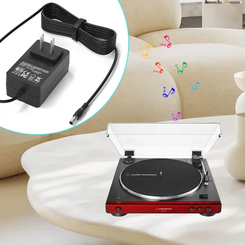 Vista 4 de VHBW Cable de alimentación de adaptador de CA para Audio-Technica AT-LP60X-BK, AT-LP60X-BW, AT-LP120XUSB-BK - Tocadiscos de accionamiento directo