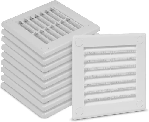 Vista 21 de Cubierta cuadrada de ventilación de aire de 4 x 4 pulgadas (tamaño exterior) - Deflector de ventilación de plástico blanco - Malla de pantalla