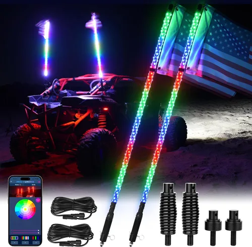 Vista 10 de MICTUNING 1 luz LED en espiral de 3 pies con 4 banderas, control remoto RF, persecución RGB iluminada con interruptor basculante, para UTV, ATV