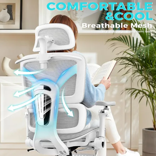Vista 7 de Ergonomic Mesh Office Chair with Footrest, Big and Tall Home Desk Chair with 5D Flip-Up Arms, Adjustable Lumbar Support, Gaming & Executive Computer
