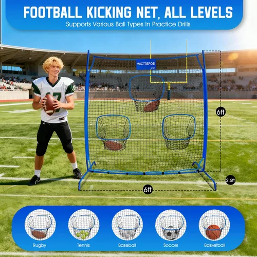 Vista 4 de Football Throwing Net, Upgrade Heavy Duty Metal Frame Quarterback Training Equipment Throwing Machine with 1-4 Targets, Easy Setup Football Target