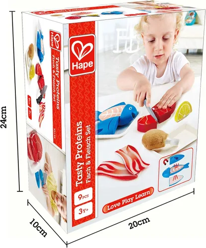 Vista 3 de Hape Tasty Proteins Set Juego de comida de madera para niños, juego básico de ingredientes y accesorios de cocina, multicolor