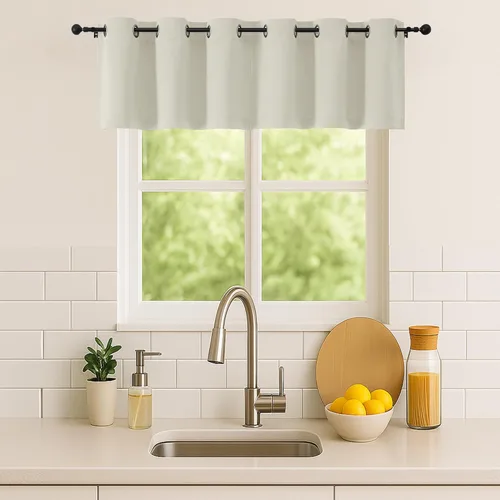 Vista 147 de Simplebrand Juego de 2 paneles de cenefa aguamarina para ventana de cocina de 14 pulgadas de largo, cortinas de oscurecimiento de habitación