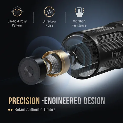 Vista 4 de FIFINE Micrófono dinámico XLR, micrófono vocal de estudio para grabación, micrófono de podcast XLR de metal con impulso medio, filtro de corte bajo