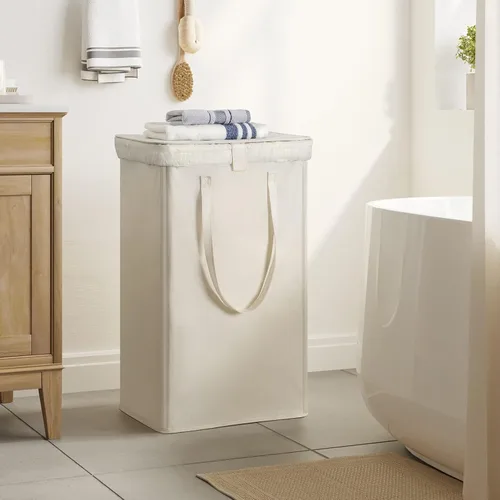 Vista 3 de WOWLIVE Cesta de lavandería de 100 litros con tapa, cesta plegable grande con 2 bolsas y asas extraíbles, cesta de ropa sucia plegable alta