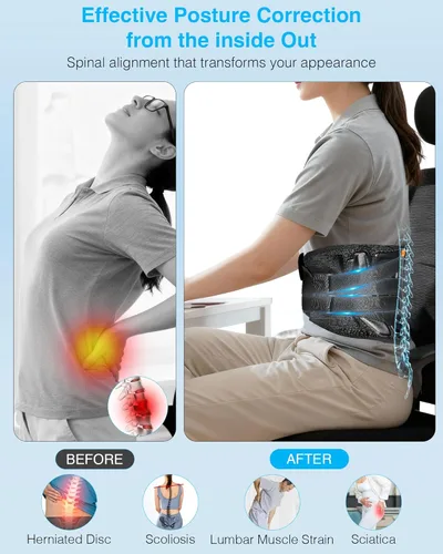 Vista 5 de Soporte de espalda para dolor de espalda baja – Cinturón de soporte lumbar ajustable con placas de acero, ciática, hernia de disco y soporte