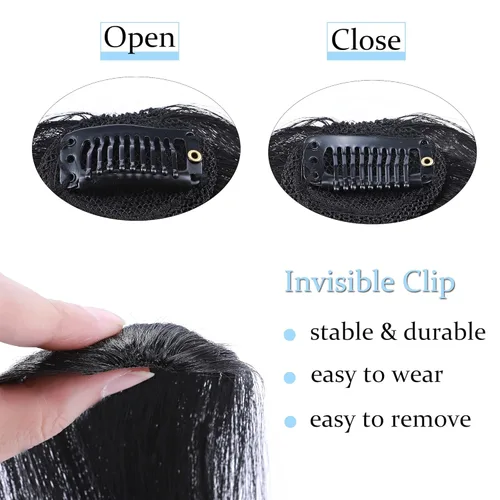Vista 3 de SEGO Flequillo lateral con clip en cabello humano 100% real de 10 pulgadas, 2 piezas de flecos de onda francesa barrido de aspecto natural, 0.53