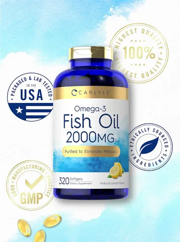 Vista 5 de Suplementos de aceite de pescado con Omega 3 Carlyle 2000 mg 320 cápsulas de gel EPA y DHA 600 mg de Omega-3 total Píldoras sin OGM, sin