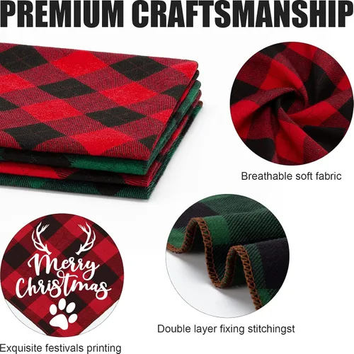 Vista 3 de 4 Pack Bandanas para perros de Feliz Navidad - Bandanas clásicas triangulares de otoño con estampado de Navidad, bufanda a cuadros roja, baberos