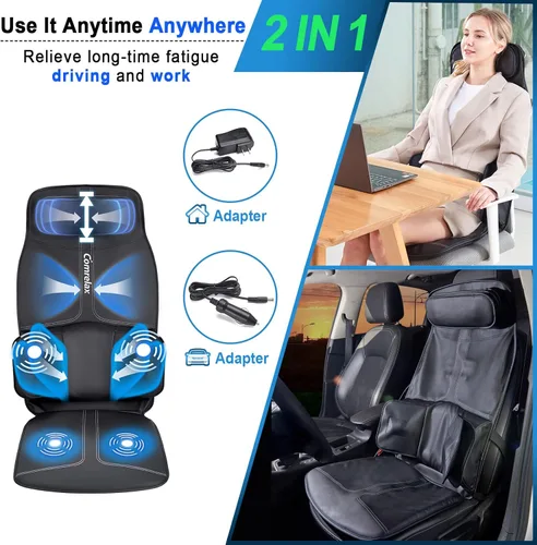 Vista 4 de Back-Massager with Compression and Vibration Massage, Massage Chair Pad for Home Office Use, Height-Adjustable Seat Massager Cushion for Neck Back
