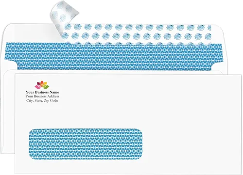 Vista 2 de Aimoh 500#10 Sobres de seguridad autoadhesivos para ventana izquierda impresos, personalización de texto y logotipo, cierre autosellado, teñido