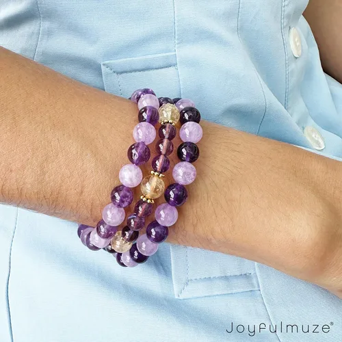 Vista 4 de Stretch Bracelets, Natural Gemstones Amethyst, Citrine, Rose Quartz, Clear Crystal Quartz, Moomstone Peridot Teger Eyes, Handmade Gift for Women and