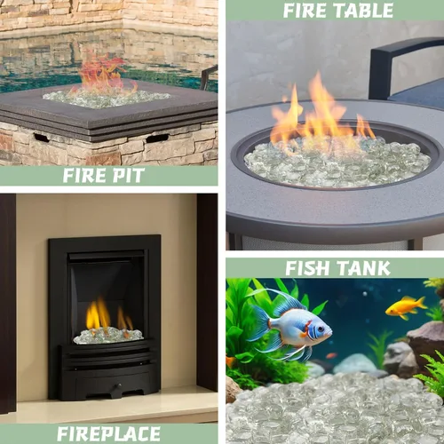 Vista 5 de Cubo de vidrio transparente para hoguera, cuentas de vidrio templado para chimenea, mesa de hoguera interior o exterior, propano y gas natural, 10