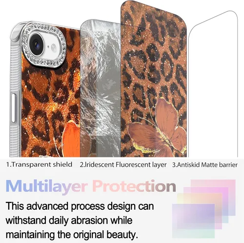 Vista 380 de I-MGAE-IN-AR - Funda diseñada para iPhone 12 y 12 Pro, diseño de mariposa plateada brillante, funda protectora de poliuretano termoplástico, suave