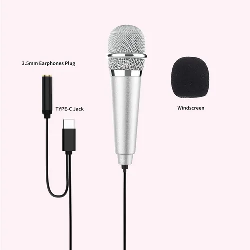 Vista 6 de Mini micrófono de karaoke USB C para teléfono Android, laptop, tabletas, pequeño micrófono ASMR para grabación de video de voz, canto, vlogging