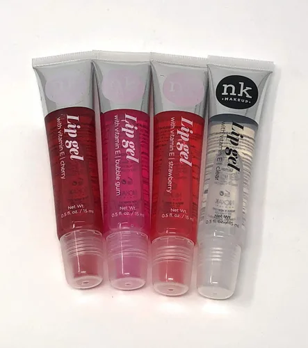 Vista 2 de Paquete de 4 gel labial Nicka K (transparente, fresa, cereza, goma de burbuja)