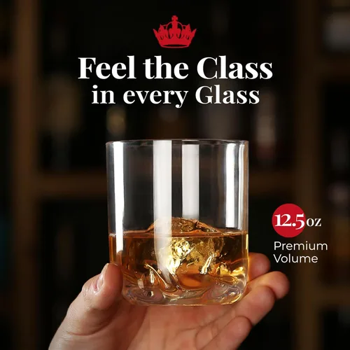 Vista 7 de Vivocci Vasos irrompibles de plástico Tritan de 12.5 onzas para whisky y doble estilo antiguo, base pesada con hendidura para el pulgar, ideal