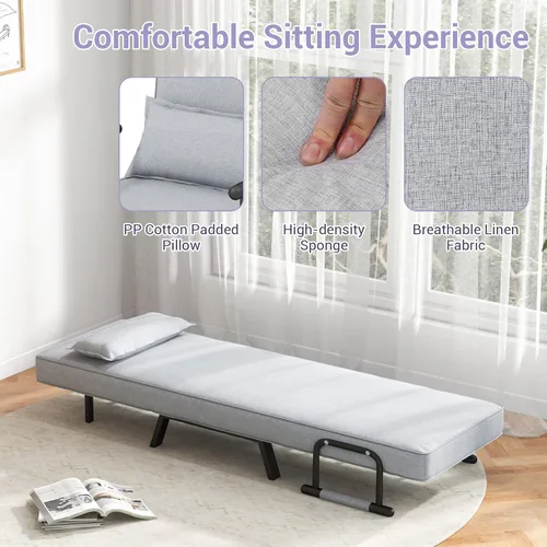 Vista 15 de KOMFOTT Sofá cama convertible 4 en 1 plegable con respaldo ajustable de 6 posiciones, tumbona tapizada con almohada extraíble, sofá reclinable