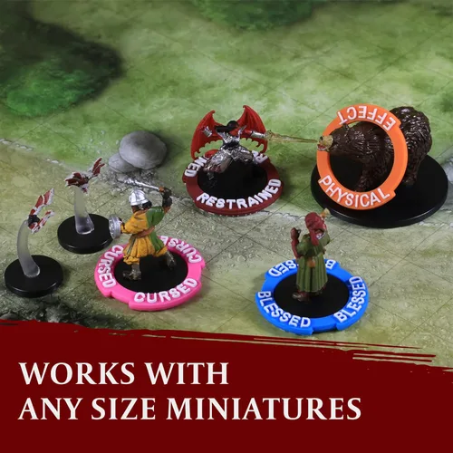Vista 4 de Marcadores de Condición en Miniaturas DND - 96 Anillos para Rastrear 24 Diferentes Estados y Efectos de Hechizos para Miniaturas de RPG/DND como