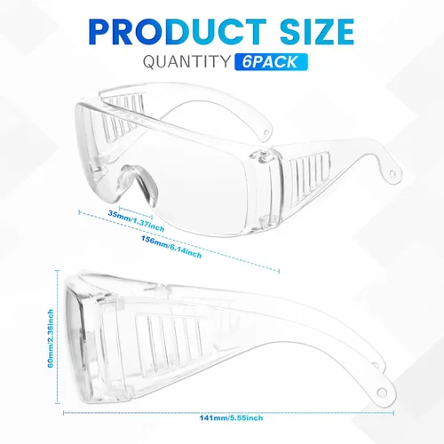 Vista 6 de WFEANG Gafas de seguridad transparentes a granel, gafas protectoras ligeras para hombres y mujeres, resistentes a impactos y arañazos, para usar