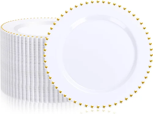 supernal 100 platos de plástico blanco y dorado, elegantes platos desechables de 10 pulgadas, platos de plástico resistentes para fiestas, bodas y