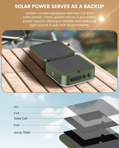 Vista 3 de Linterna de Camping - Lámpara LED Solar Plegable, 5200mAh Solar/USB Recargable, 1000LM, 5 Modos de Luz, IPX4 Impermeable al Aire Libre - Luz