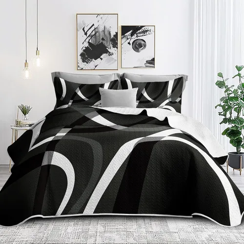 Vista 14 de weesire Juego de ropa de cama con patrón de línea clásica, tamaño Queen, moderno, gris, azul y blanco, a rayas con 2 fundas, juego de edredón gris