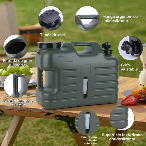 Vista 5 de Jarra de agua para acampar de 5 galones con bomba automática plegable, contenedor de agua para campamento a prueba de fugas sin BPA con espiga