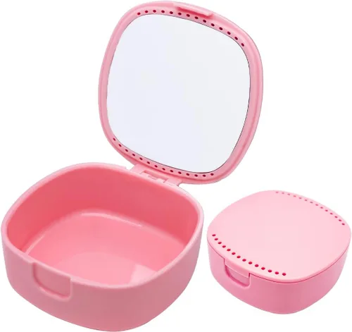 Vista 8 de Estuche para dentaduras postizas (paquete de 2), estuche de retención con espejo y orificios de ventilación, funda protectora bucal, duradera e