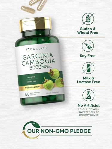 Vista 5 de Carlyle Extracto de Garcinia Cambogia 180 Cápsulas Suplemento sin OMG, sin gluten