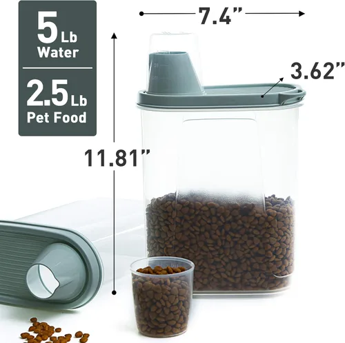 Vista 2 de Citylife - 2 recipientes de comida para perros de 2.5 libras, contenedor de almacenamiento de alimentos para mascotas y gatos, vaso medidor