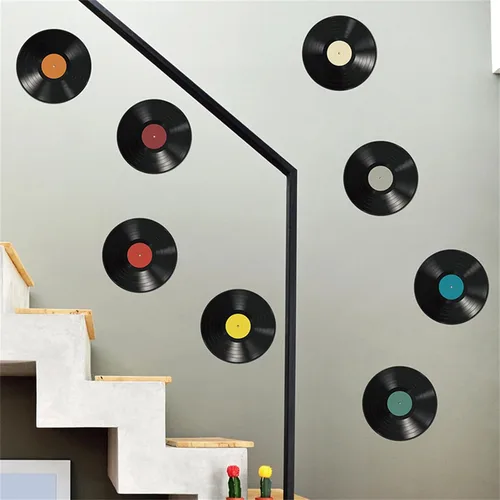 Vista 2 de 8 calcomanías de pared para discos de vinilo, 9.6 pulgadas, cubierta de álbum de CD, despegar y pegar, decoración de dormitorio para el hogar