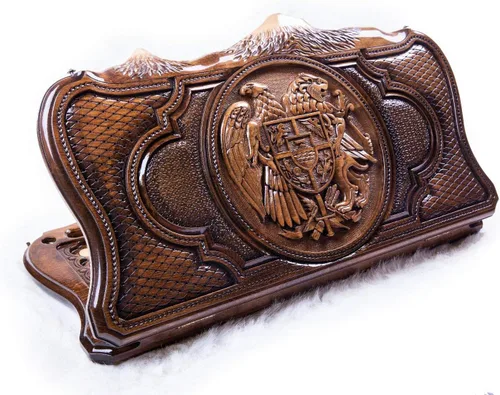 Armenian BACKGAMMON WOODEN BOARD GAME Nardi Nardy checkers chess carving Ararat and Coat of Arm Ornament hand made gift walnut wood table game